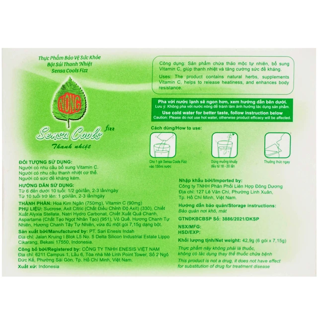 Bột sủi thanh nhiệt sensa cools pt sari (lốc/6h/6g)